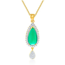 Pissara Well Crafted Gold and Rhodium plated Emerald CZ Pendant Set -1