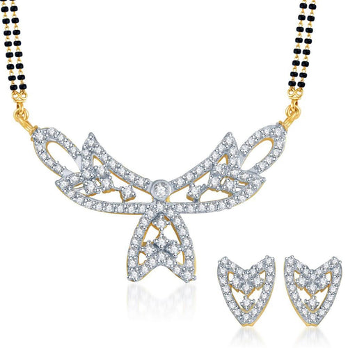 Pissara Elegant Wedding Gold and Rhodium plated CZ Mangal Sutra Set 