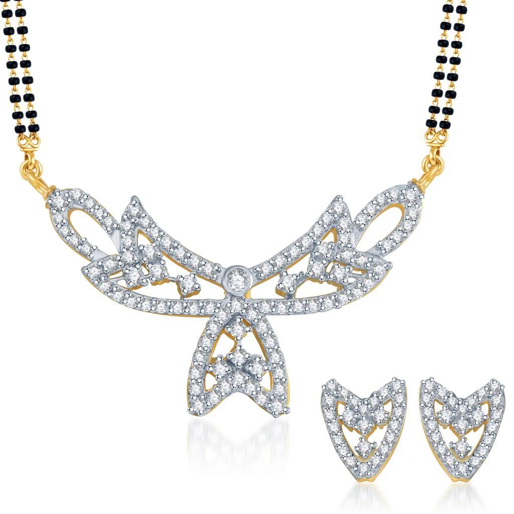 Pissara Elegant Wedding Gold and Rhodium plated CZ Mangal Sutra Set 