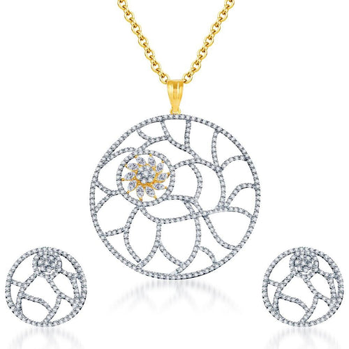 Pissara Trendy Gold and Rhodium plated CZ Pendant Set 