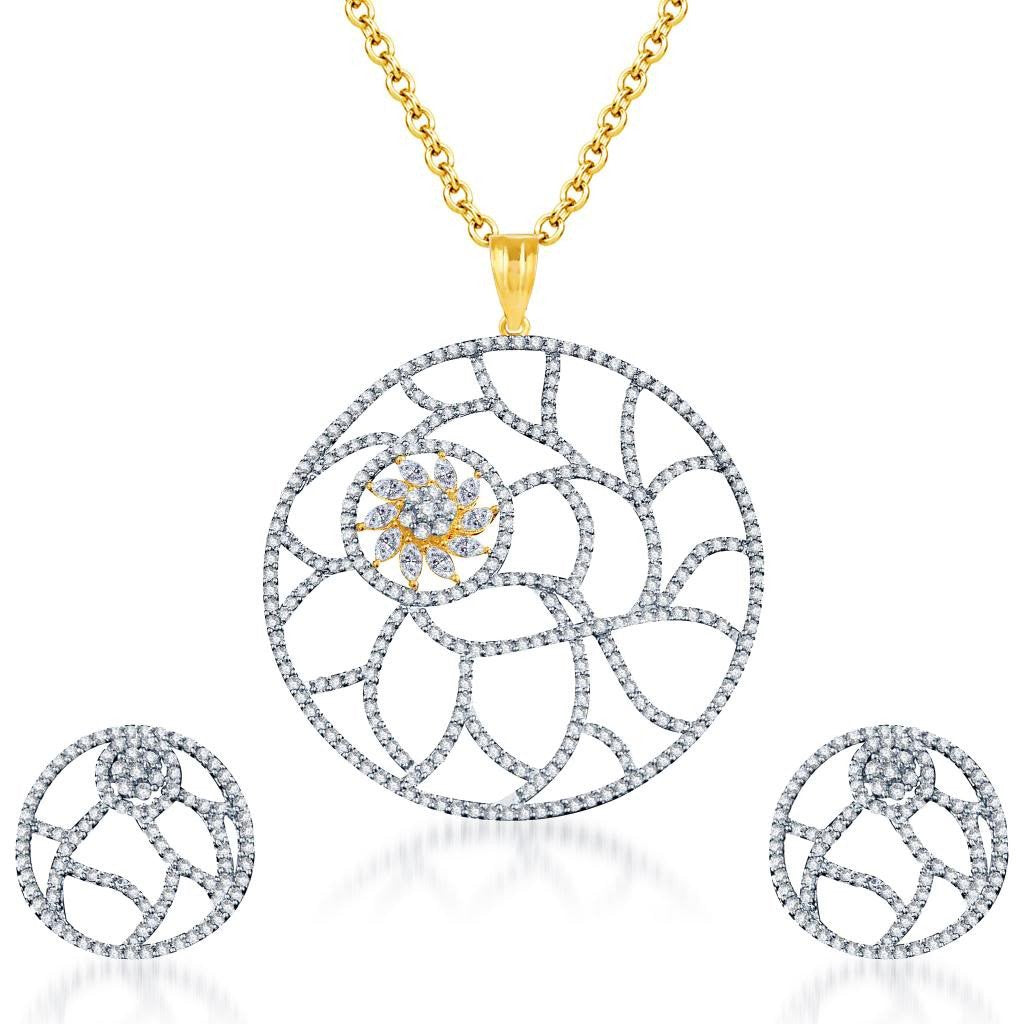 Pissara Trendy Gold and Rhodium plated CZ Pendant Set 