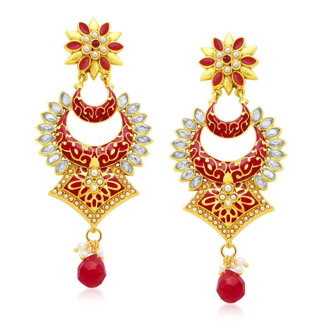 Sukkhi Glimmery Meenakari Gold Plated AD Dangle Earrings For Women