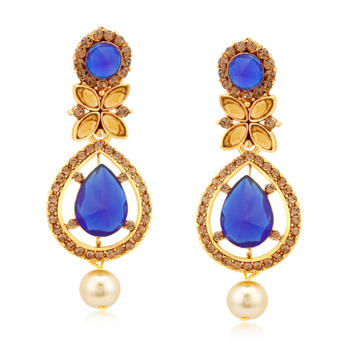 Sukkhi Ethnic Gold Plated LCT Stone Dangle Earrings For Women
