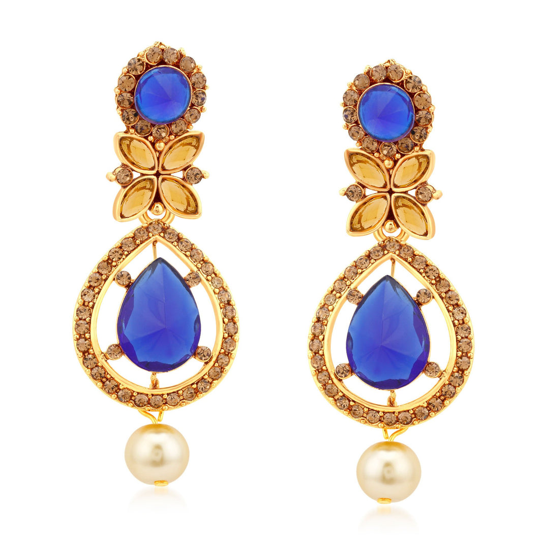 Sukkhi Ethnic Gold Plated LCT Stone Dangle Earrings For Women