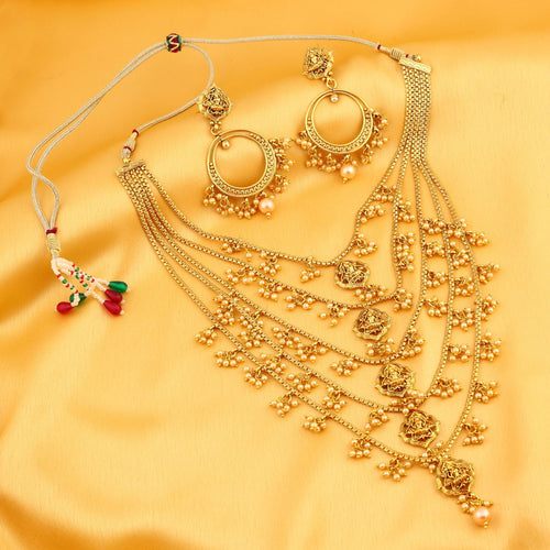 0021 Sukkhi Graceful Five String Laxmi Gold Plated Necklace Set For Women