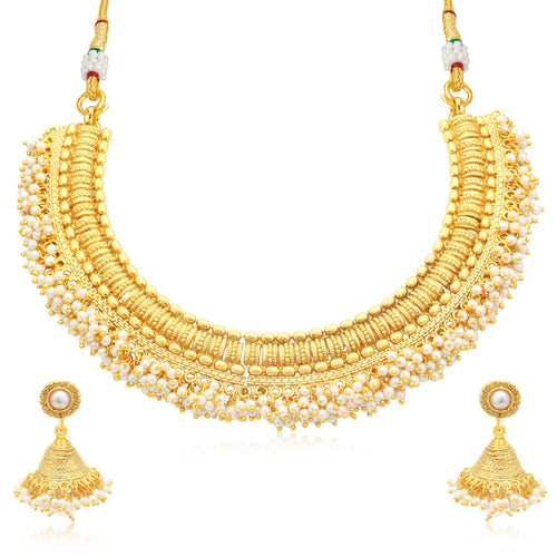 Sukkhi Magnificent Gold Plated Choker Necklace Set For Women