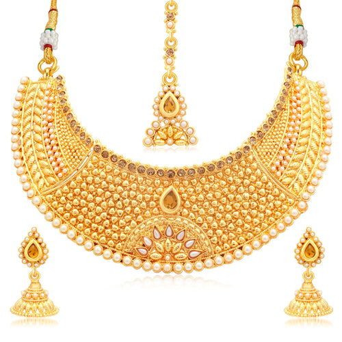 Sukkhi Astonish Gold Plated LCT Stone Choker Necklace Set For Women