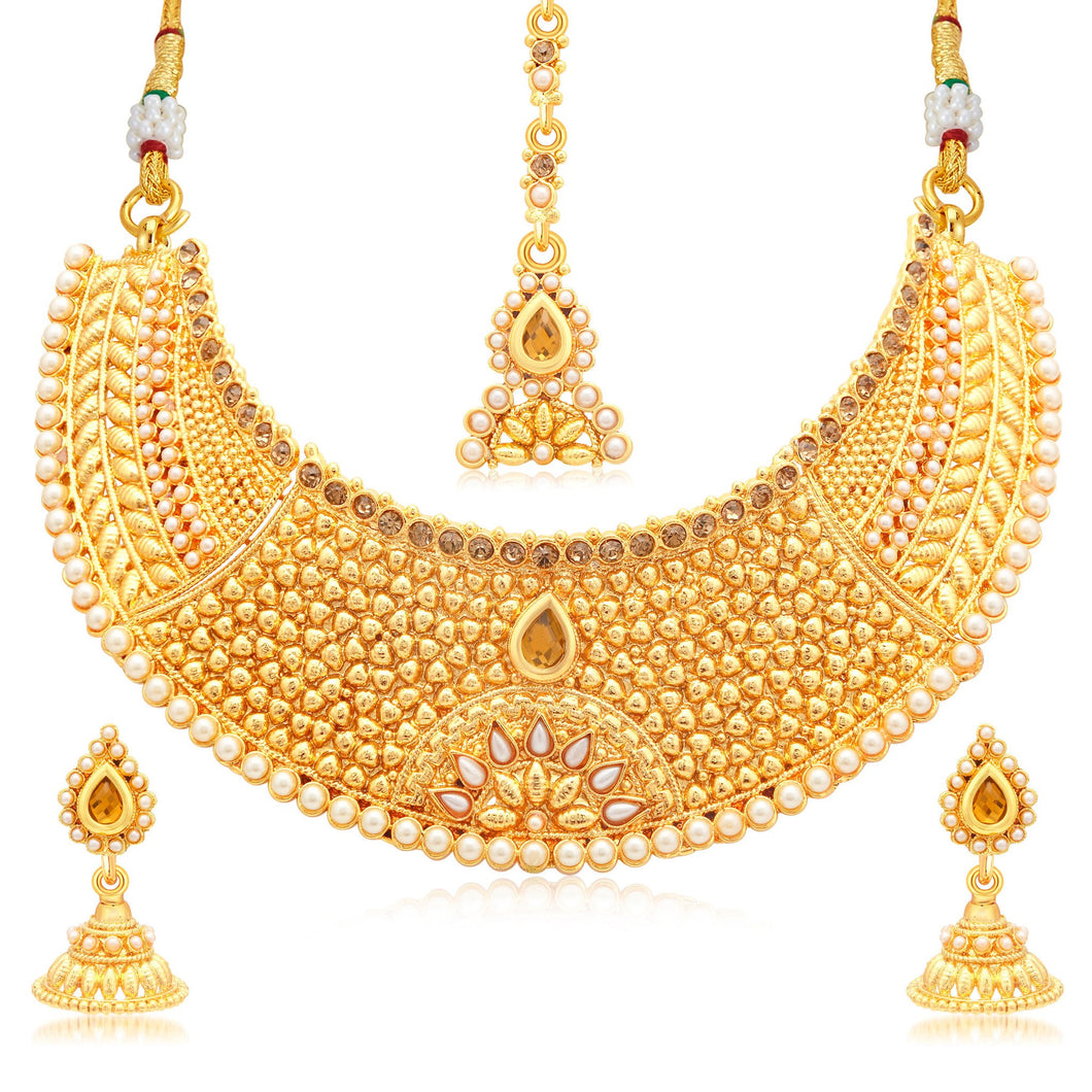 Sukkhi Astonish Gold Plated LCT Stone Choker Necklace Set For Women