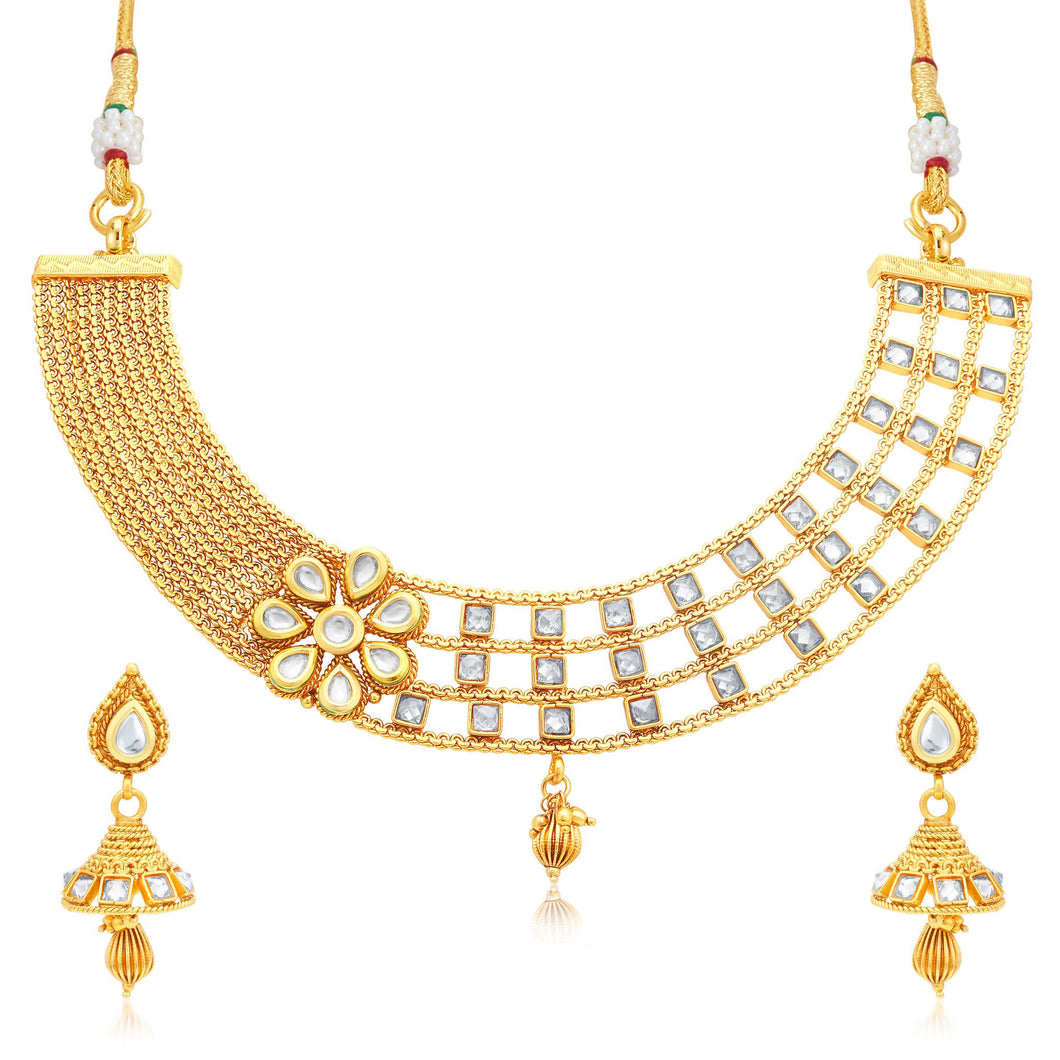 Sukkhi Pleasing Gold Plated AD Choker Necklace Set For Women