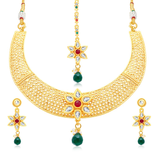 Sukkhi Delightful Gold Plated AD Choker Necklace Set For Women