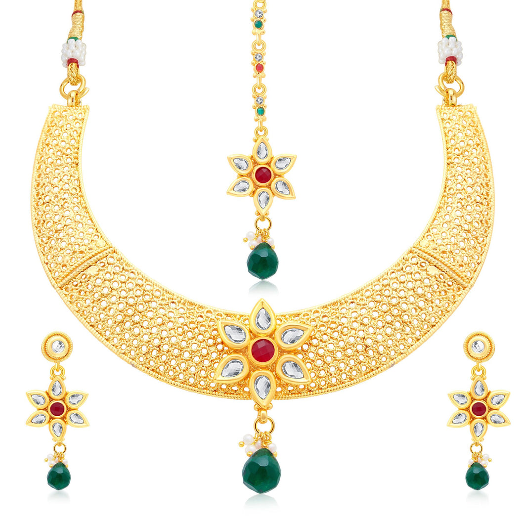 Sukkhi Delightful Gold Plated AD Choker Necklace Set For Women