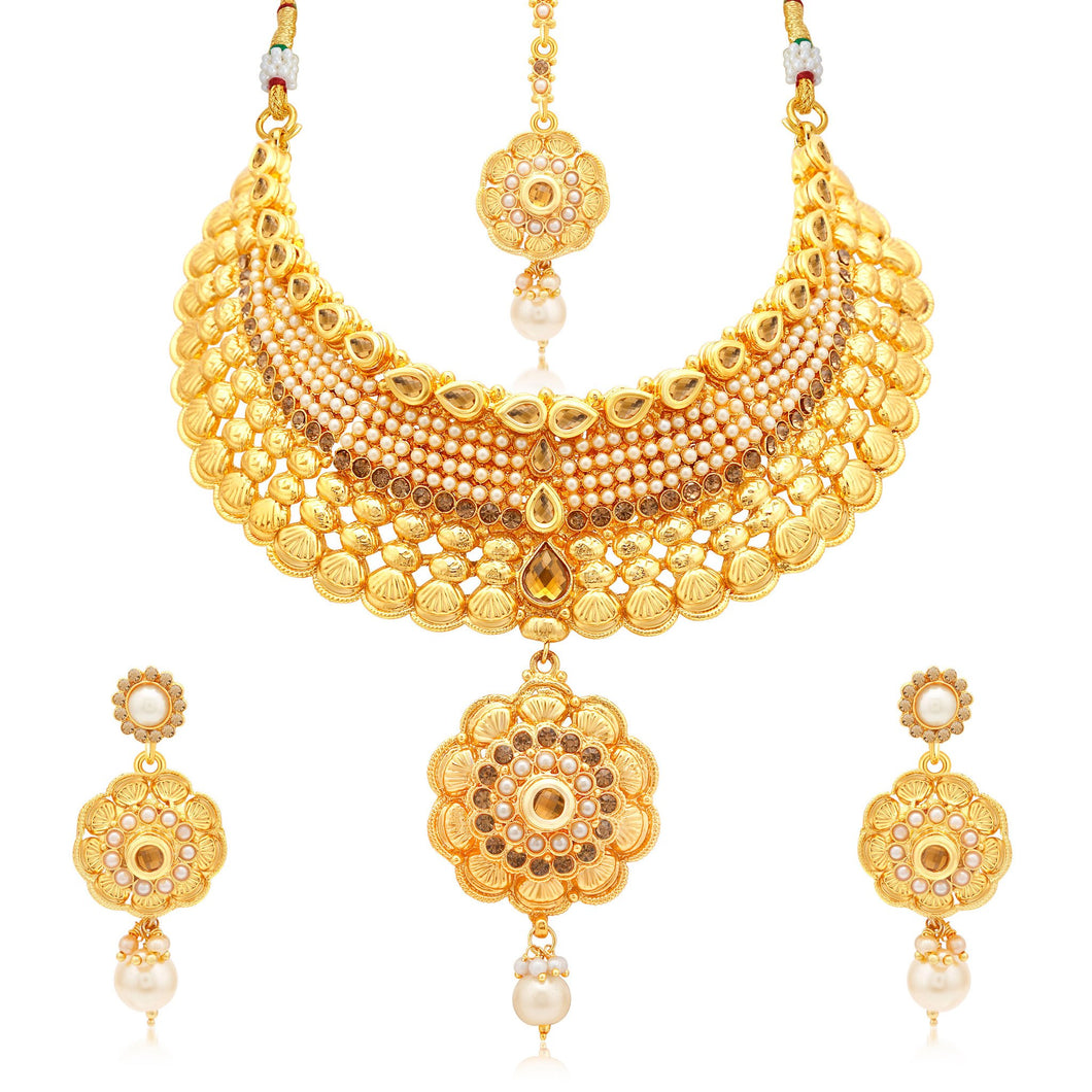 Sukkhi Marvellous Gold Plated LCT Stone Choker Necklace Set For Women
