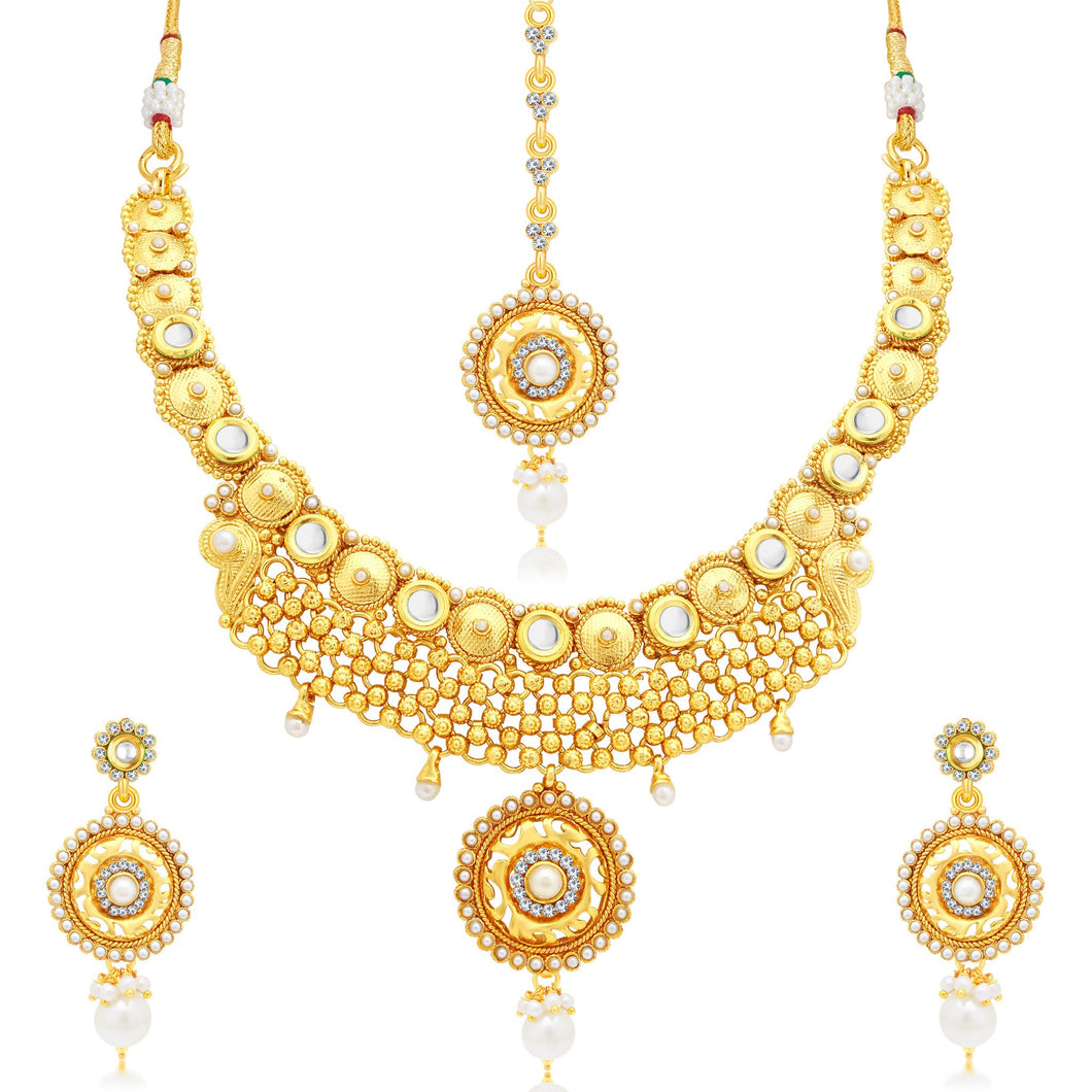 Sukkhi Classic Gold Plated AD Collar Necklace Set For Women