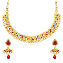 Sukkhi Eye-Catchy Gold Plated AD Collar Necklace Set For Women
