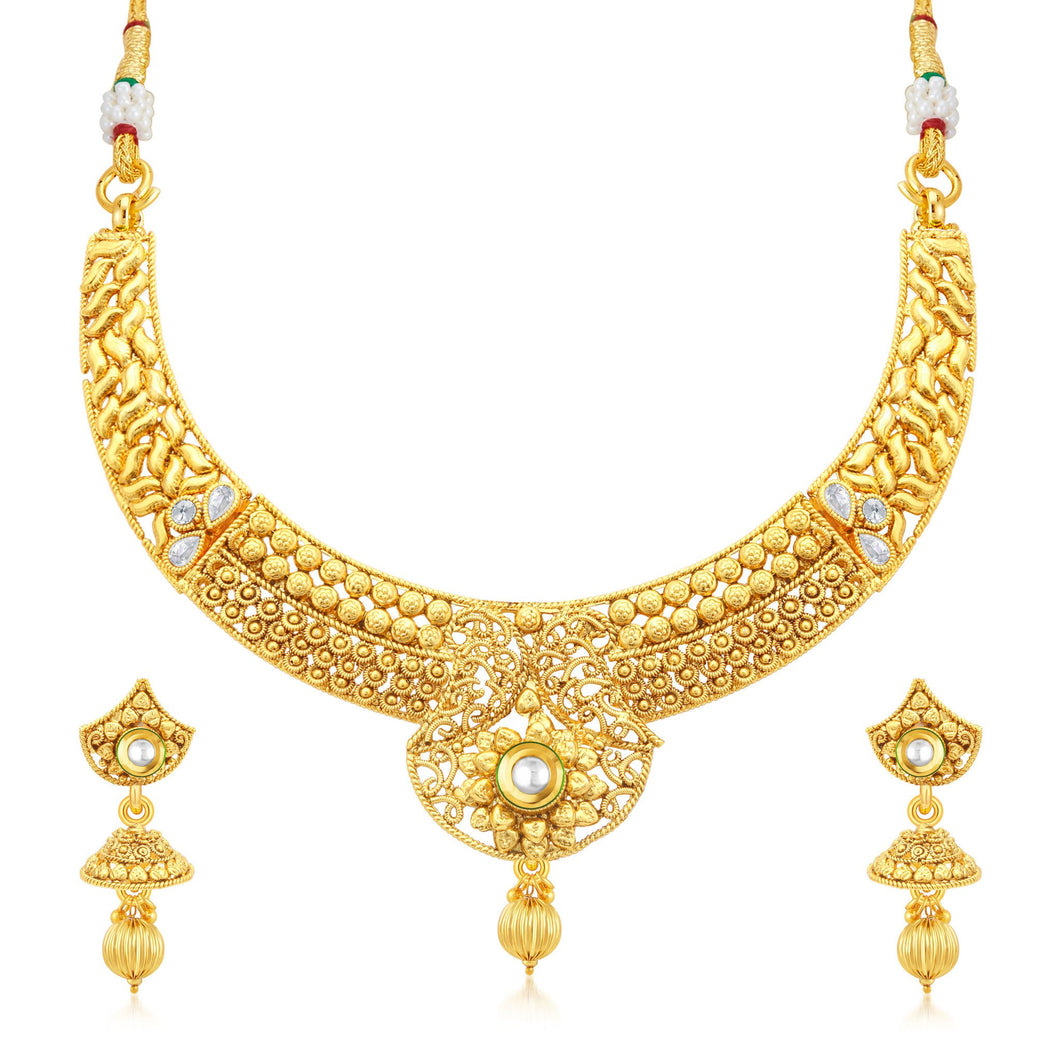 Sukkhi Cluster Gold Plated Collar Necklace Set For Women