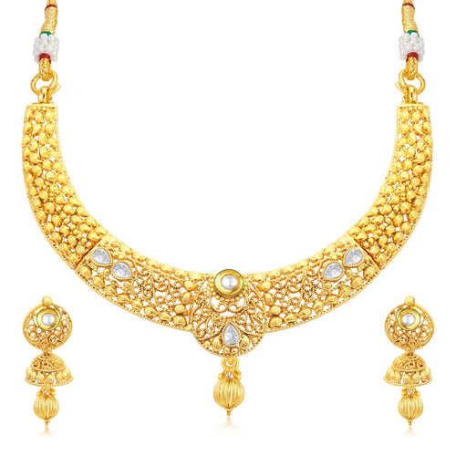 Sukkhi Wavy Gold Plated Collar Necklace Set For Women