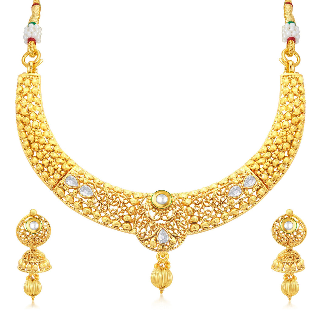 Sukkhi Wavy Gold Plated Collar Necklace Set For Women