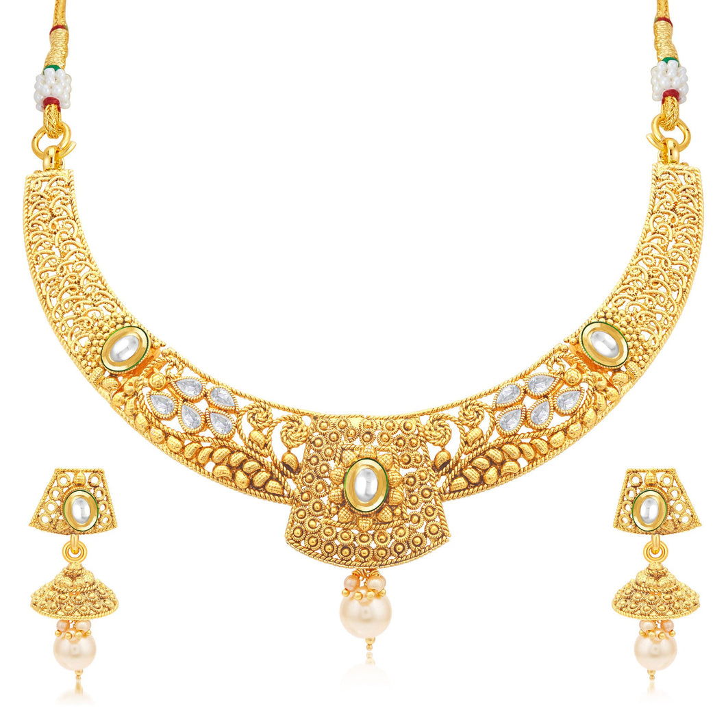 Sukkhi Exquitely Gold Plated Collar Necklace Set For Women