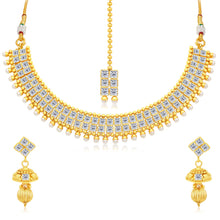 Sukkhi Glittery Gold Plated AD Collar Necklace Set For Women