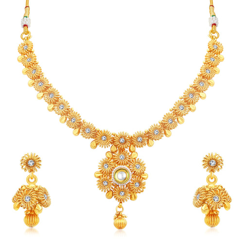Sukkhi Amazing Gold Plated AD Collar Necklace Set For Women