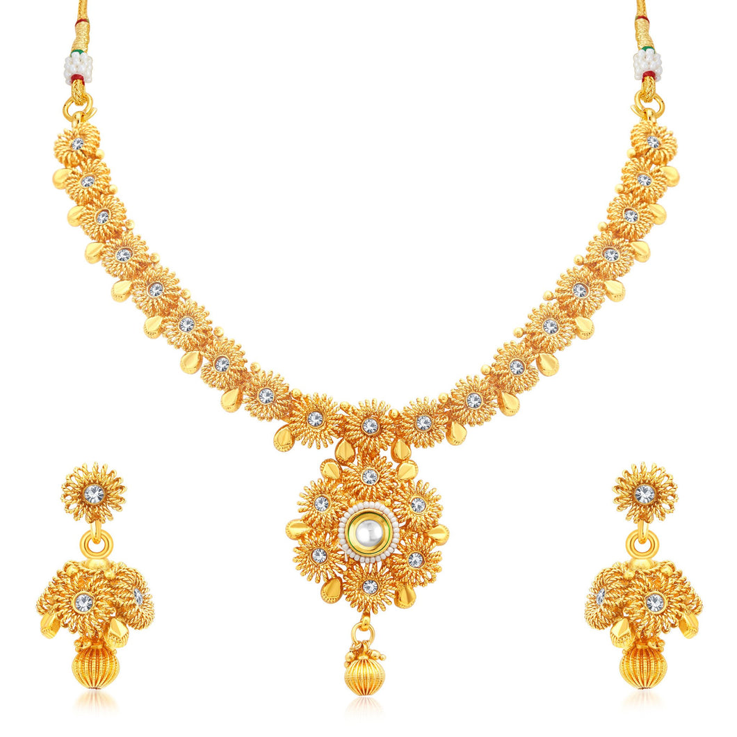 Sukkhi Amazing Gold Plated AD Collar Necklace Set For Women