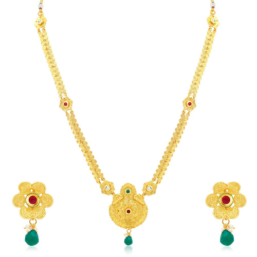 Sukkhi Trendy Jalebi Gold Plated Long Haram Necklace Set For Women