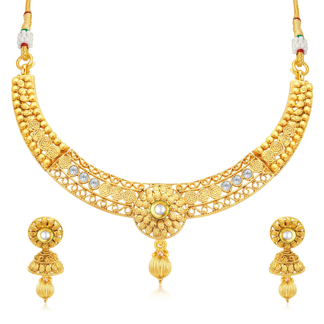 Sukkhi Bewitching Jalebi Gold Plated Collar Necklace Set For Women