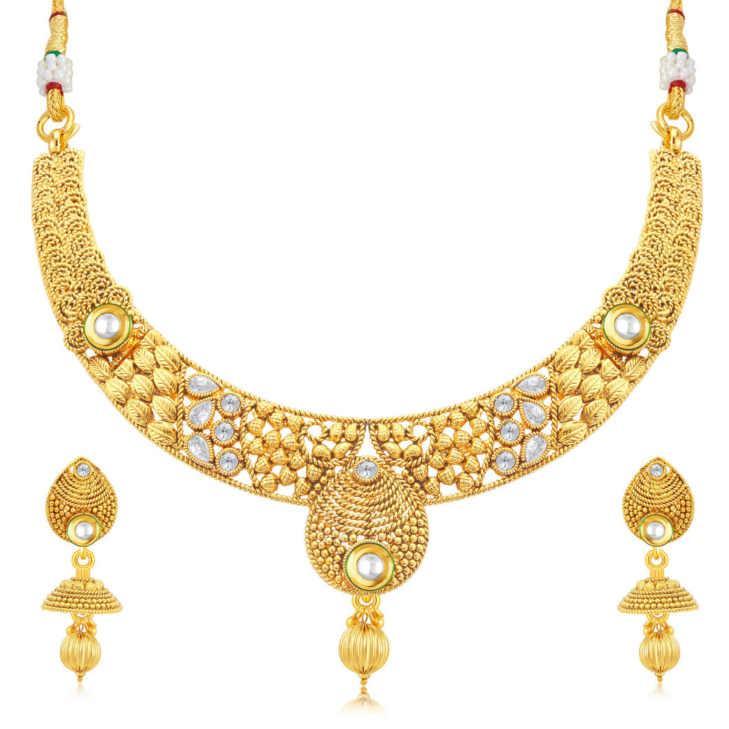 Sukkhi Brilliant Jalebi Gold Plated Collar Necklace Set For Women