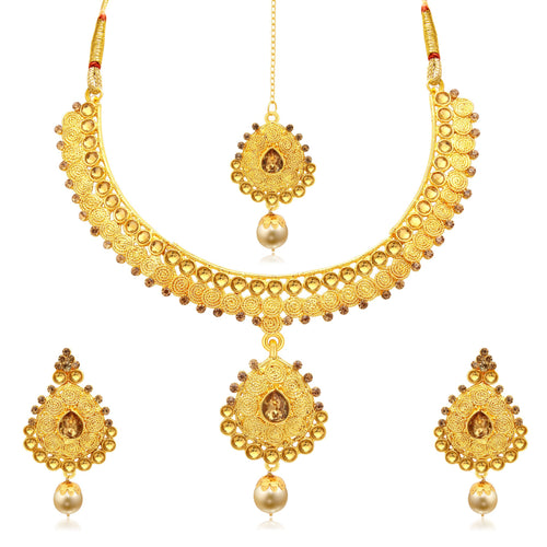 Sukkhi Ravishing Jalebi Gold Plated LCT Stone Collar Necklace Set For Women