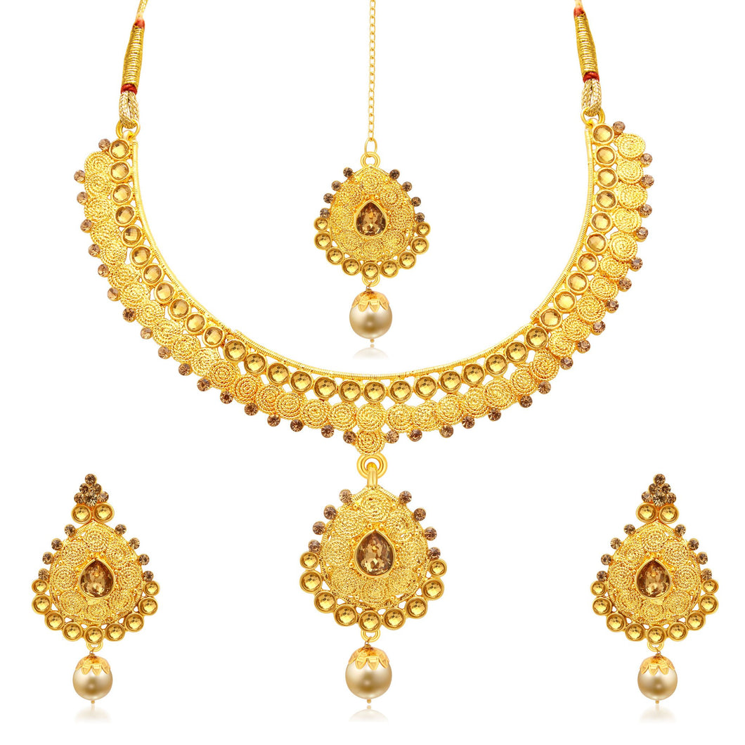 Sukkhi Ravishing Jalebi Gold Plated LCT Stone Collar Necklace Set For Women