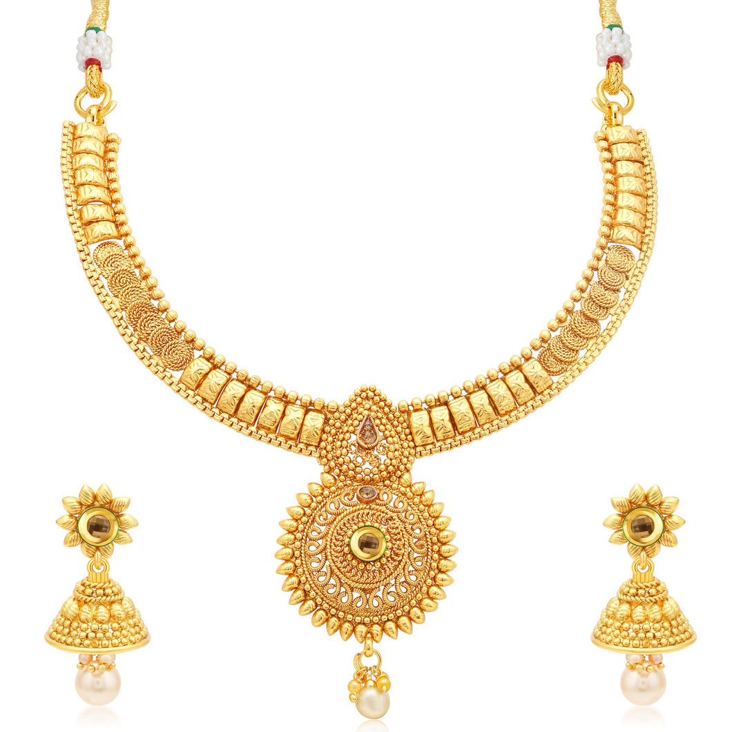 Sukkhi Alluring Jalebi Gold Plated LCT Stone Collar Necklace Set For Women