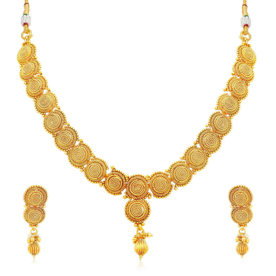 Sukkhi Glimmery Jalebi Gold Plated Collar Necklace Set For Women