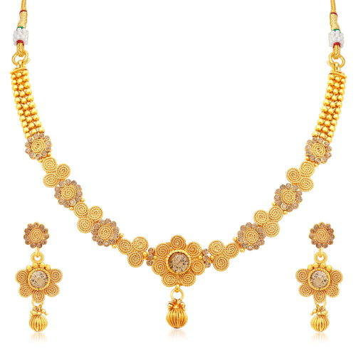 Sukkhi Dazzling Jalebi Gold Plated LCT Stone Collar Necklace Set For Women