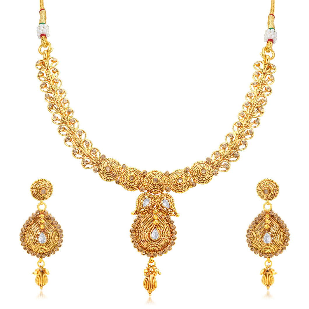 Sukkhi Artistically Jalebi Gold Plated LCT Stone Collar Necklace Set For Women