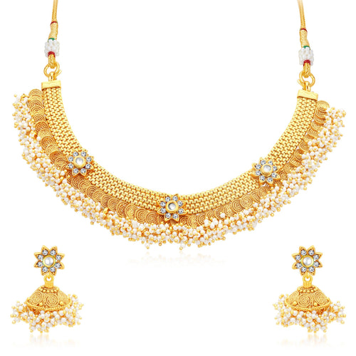 Sukkhi Glamorous Jalebi Gold Plated AD Choker Necklace Set For Women