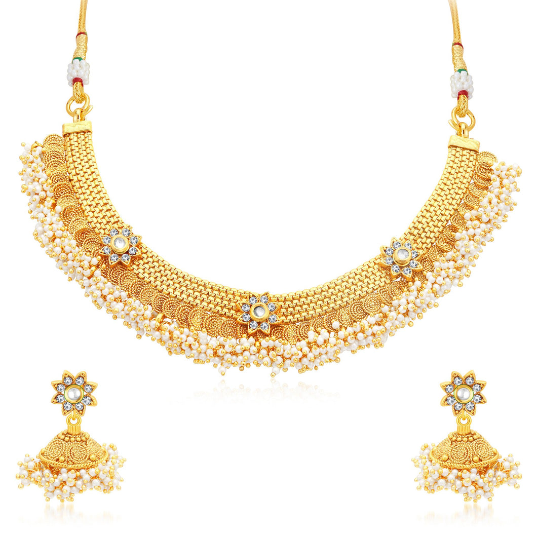 Sukkhi Glamorous Jalebi Gold Plated AD Choker Necklace Set For Women