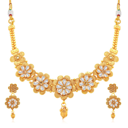 Sukkhi Sublime Jalebi Gold Plated AD With LCT Stone Collar Necklace Set For Women