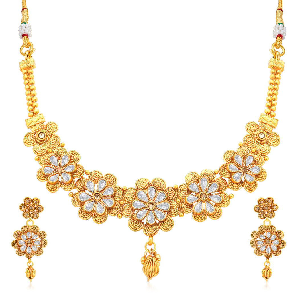 Sukkhi Sublime Jalebi Gold Plated AD With LCT Stone Collar Necklace Set For Women