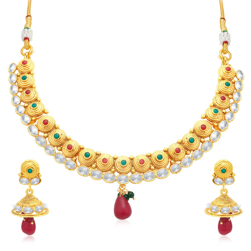 Sukkhi Incredible Jalebi Gold Plated AD Collar Necklace Set For Women