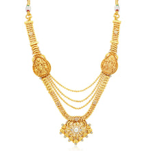 Sukkhi Appealing 3 String Laxmi Temple Gold Plated Long Haram Necklace Set For Women-1