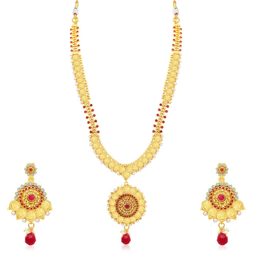 Sukkhi Lavish Laxmi Coin Temple Gold Plated Long Haram Necklace Set For Women
