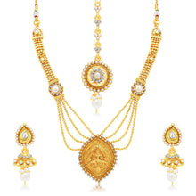 Sukkhi Attractive Laxmi Temple Gold Plated AD Long Haram Necklace Set For Women