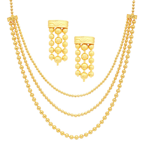Sukkhi Excellent 3 String Gold Plated Long Haram Necklace Set For Women