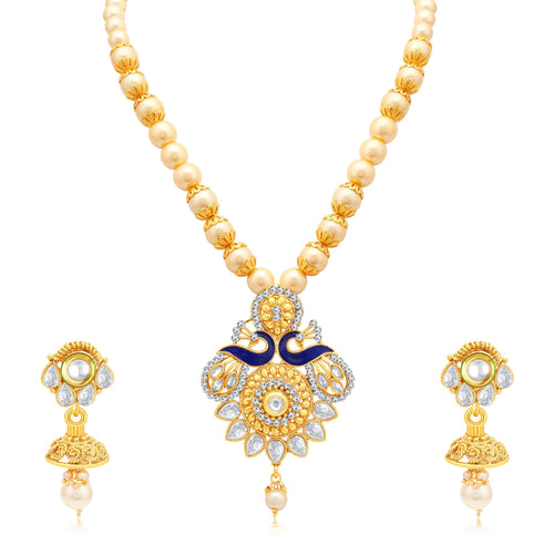 Sukkhi Angelic Peacock Gold Plated AD Princess Necklace Set For Women