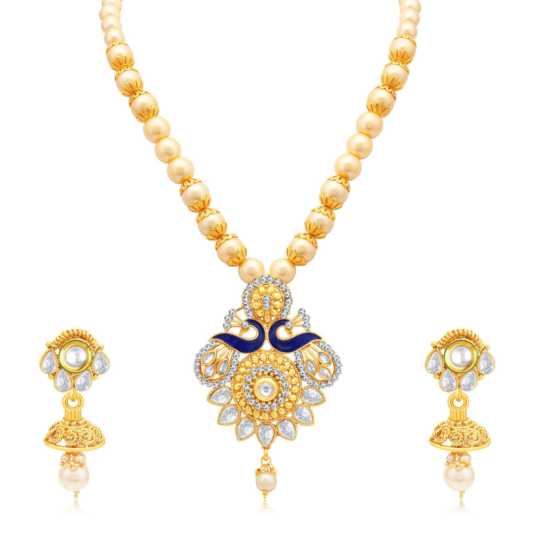 Sukkhi Angelic Peacock Gold Plated AD Princess Necklace Set For Women