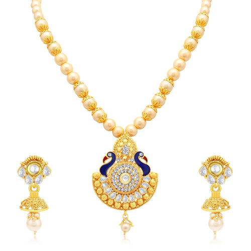 Sukkhi Blossomy Peacock Gold Plated AD Princess Necklace Set For Women