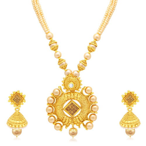 Sukkhi Delightly Gold Plated LCT Stone Princess Necklace Set For Women