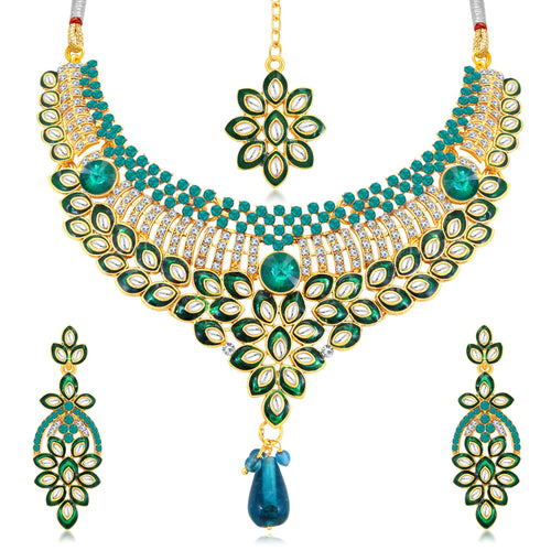 0912 Sukkhi Delightful Gold Plated AD Collar Necklace Set For Women