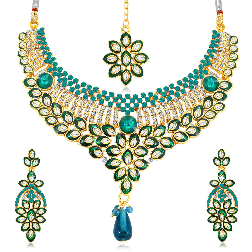 0912 Sukkhi Delightful Gold Plated AD Collar Necklace Set For Women