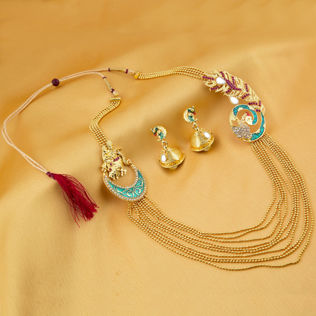 0035 Sukkhi  Incredible 10 String Gold Plated Radha Krishna Necklace Set For Women